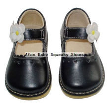 Black Baby Shoes with White Flower Toddler Shoes 0-24months